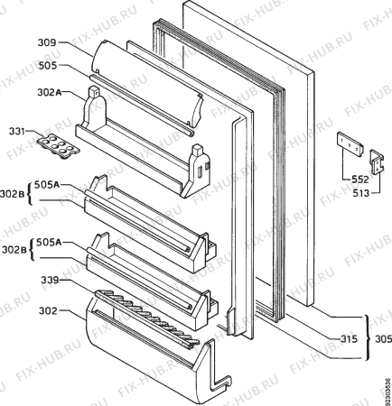 Взрыв-схема холодильника Zanussi ZI5165 - Схема узла Door 003